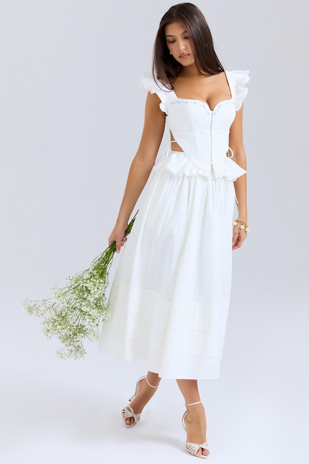 Augustine  white embroidered cotton midi skirt Product Image