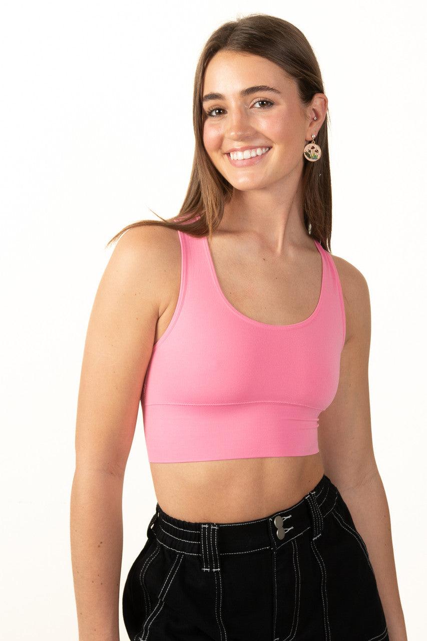 White Scoop Neck Seamless Crop Tank Product Image