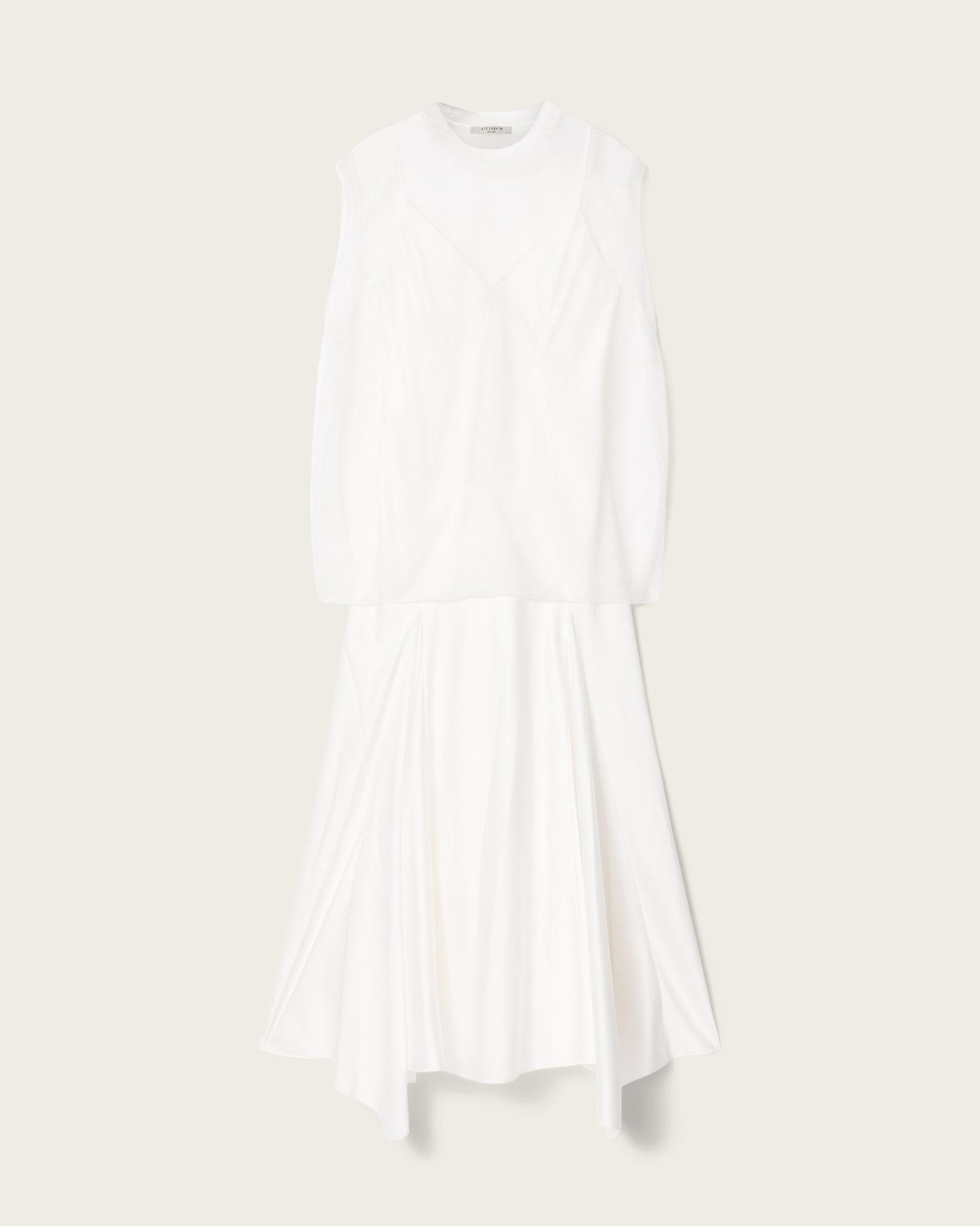 Ava Sleeveless Satin Midi Dress Chalk White | ALLSAINTS US Product Image