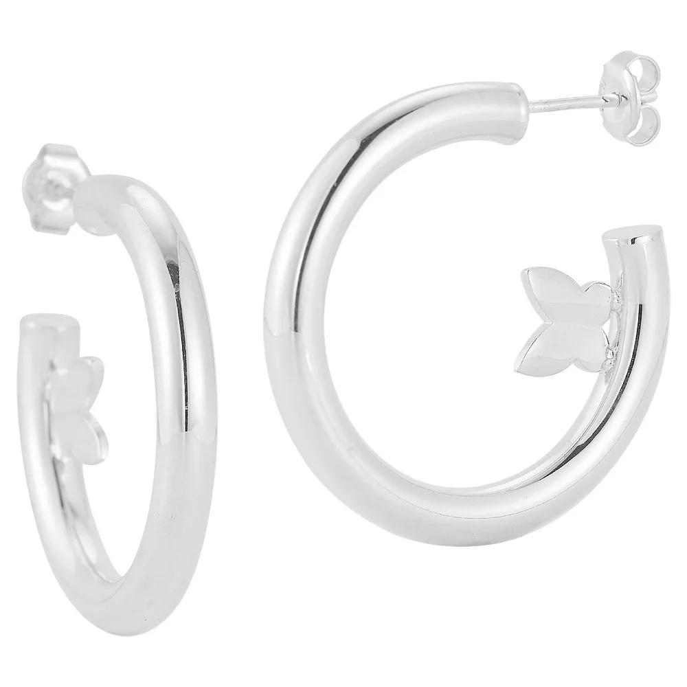 Sunkissed Sterling Butterfly Hoop Earrings, Women's, Silver Tone Product Image