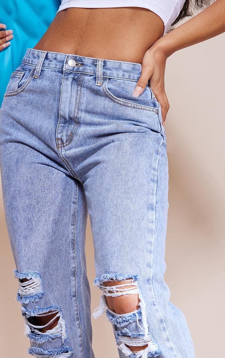 Mid Blue Vintage Wash Ripped Straight Leg Jeans Product Image