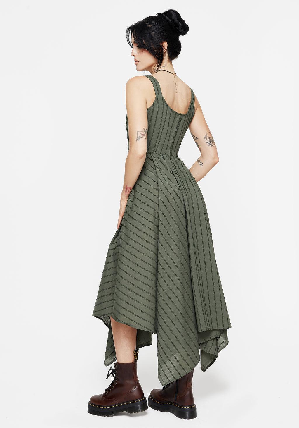 Blythe Cotton Handkerchief Hem Midaxi Dress - Green Product Image