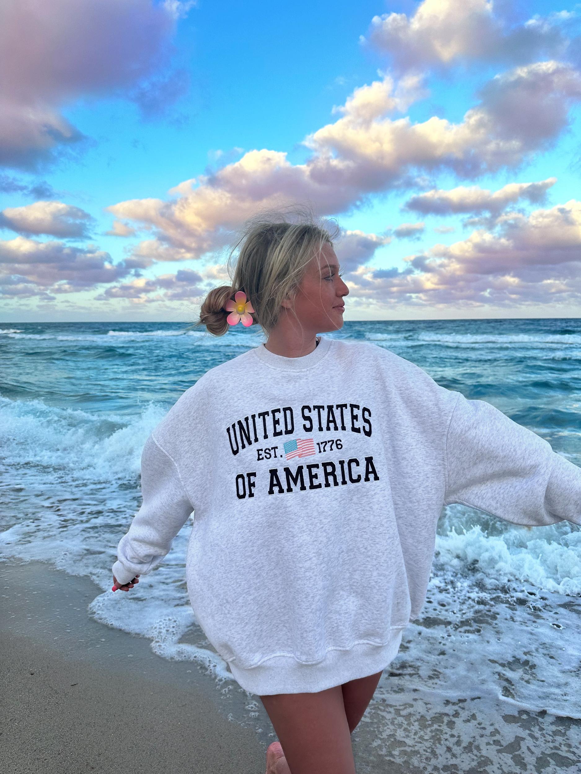 Pearl Grey Vintage American Flag Sweatshirt Product Image