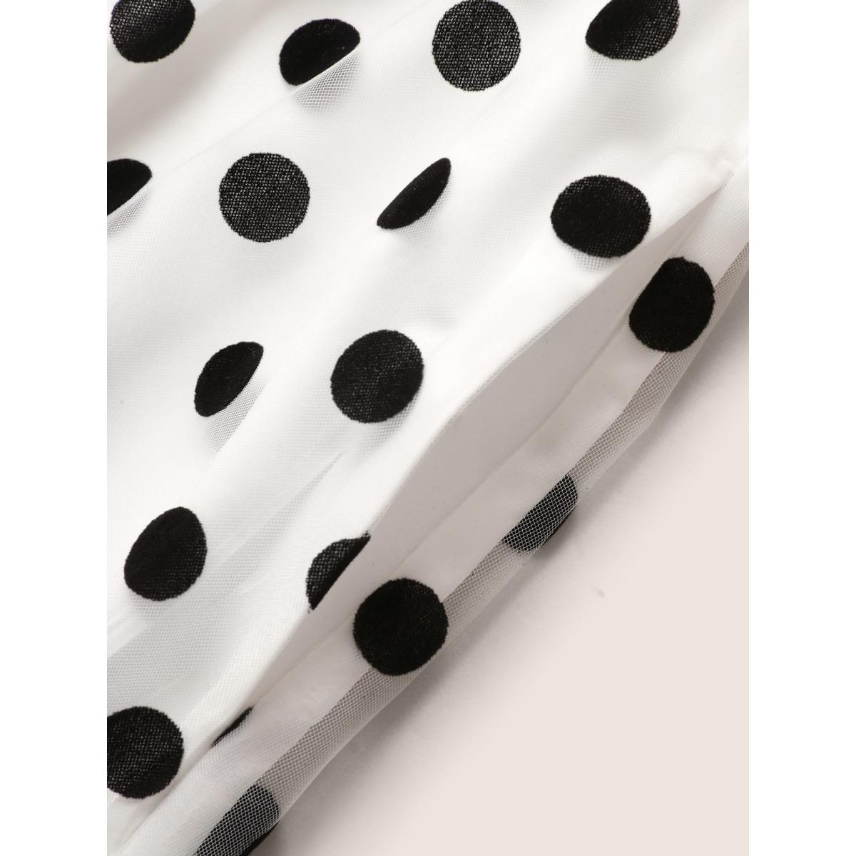 Plus Size Polka Dot Mesh Belted Cami Dress WhiteSmoke Women Elegant Woven ribbon&lace trim Non Sleeveless Curvy BloomChic 10/M Product Image