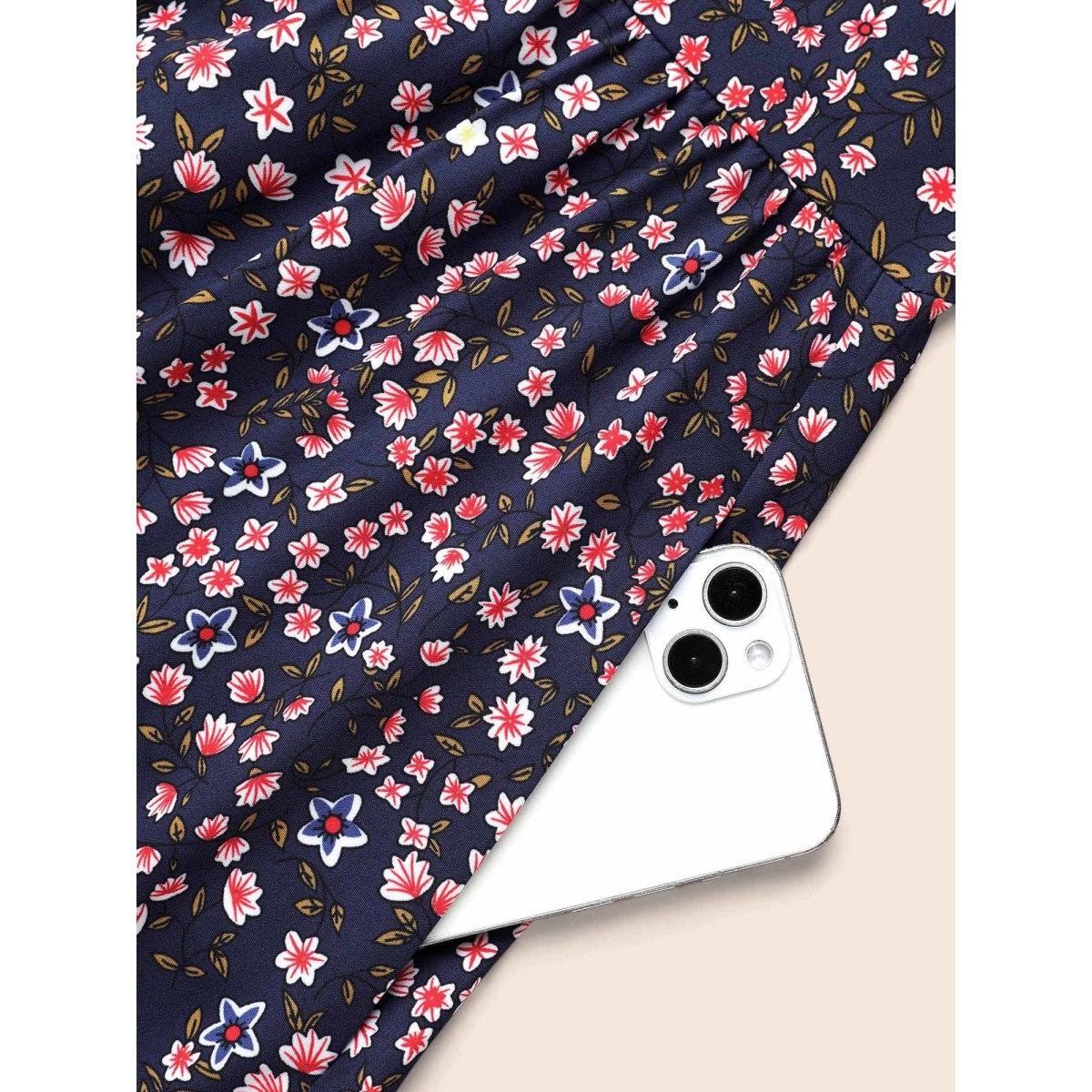 Plus Size Boho Print Lantern Sleeve Midi Dress DarkBlue Women Resort Non V-neck Long Sleeve Curvy BloomChic 10/M Product Image