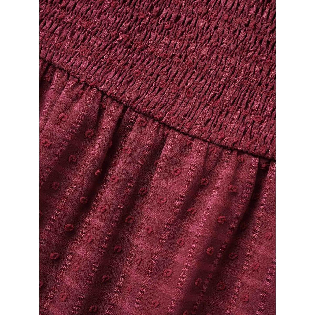 Plus Size Square Neck Textured Shirred Midi Dress Burgundy Women Elegant Texture Square Neck Short sleeve Curvy BloomChic 22-24/3X Product Image