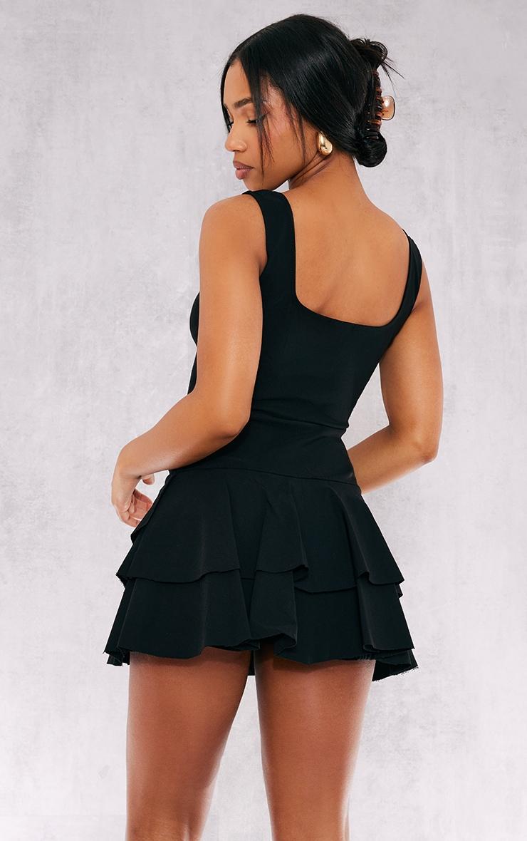 Black Stretch Woven Pleated Skort Romper Product Image
