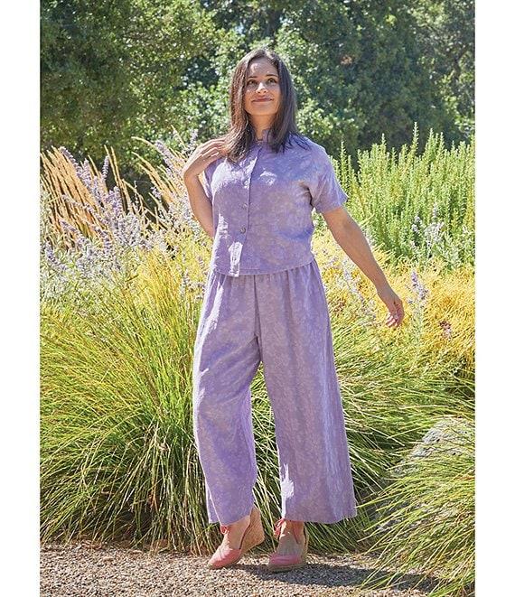 Bryn Walker Jacquard Cotton Floral Mandarin Collar Short Sleeve Coordinating Button Front Shirt Product Image