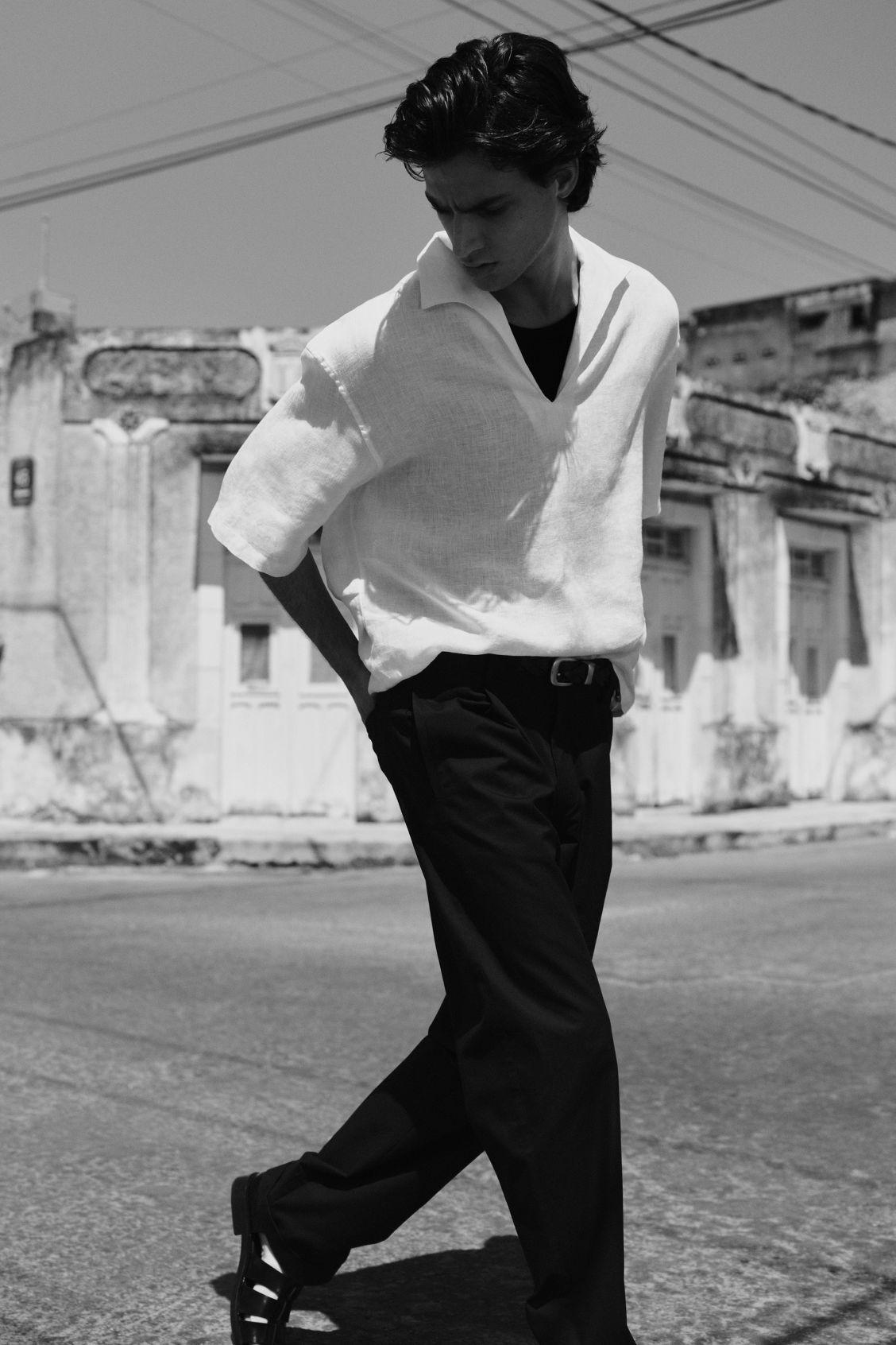 TAPERED COTTON TURN-UP PANTS Product Image