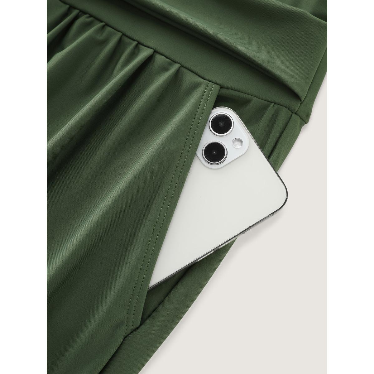 Plus Size Surplice Neckline Belted Plain One-Piece Swimsuit Women's Swimwear ArmyGreen Resort Tie knot Curve Bathing Suits High stretch One Pieces BloomChic 22-24/3X Product Image