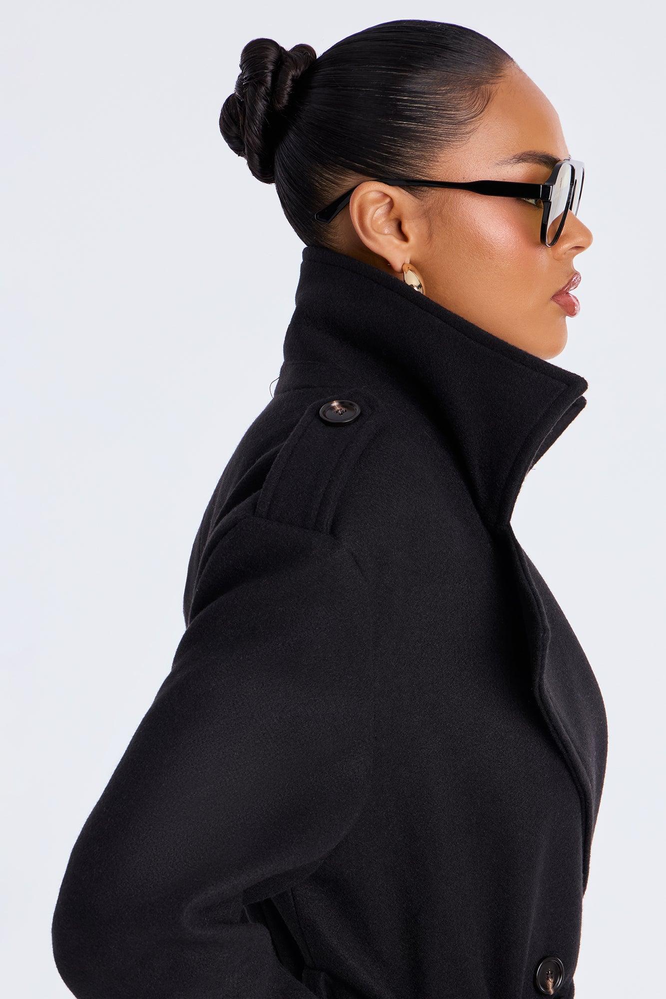 Clocked Out Double Breasted Long Coat - Black Female Product Image