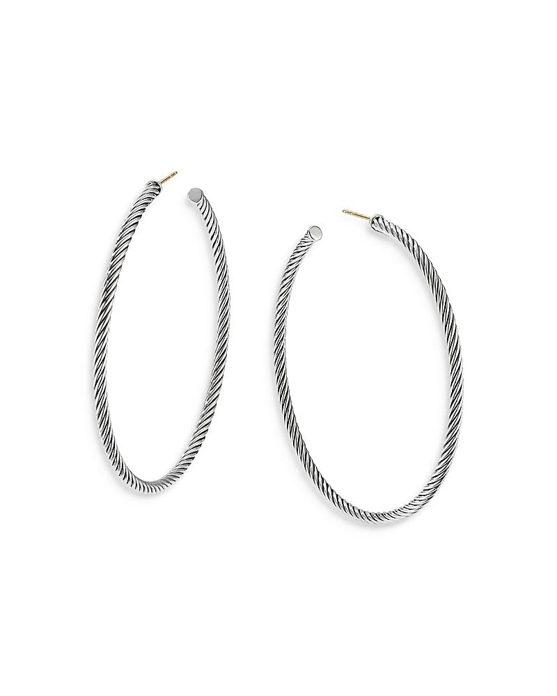 Womens Sculpted Cable Hoop Earrings in Sterling Silver, 2.5in Product Image