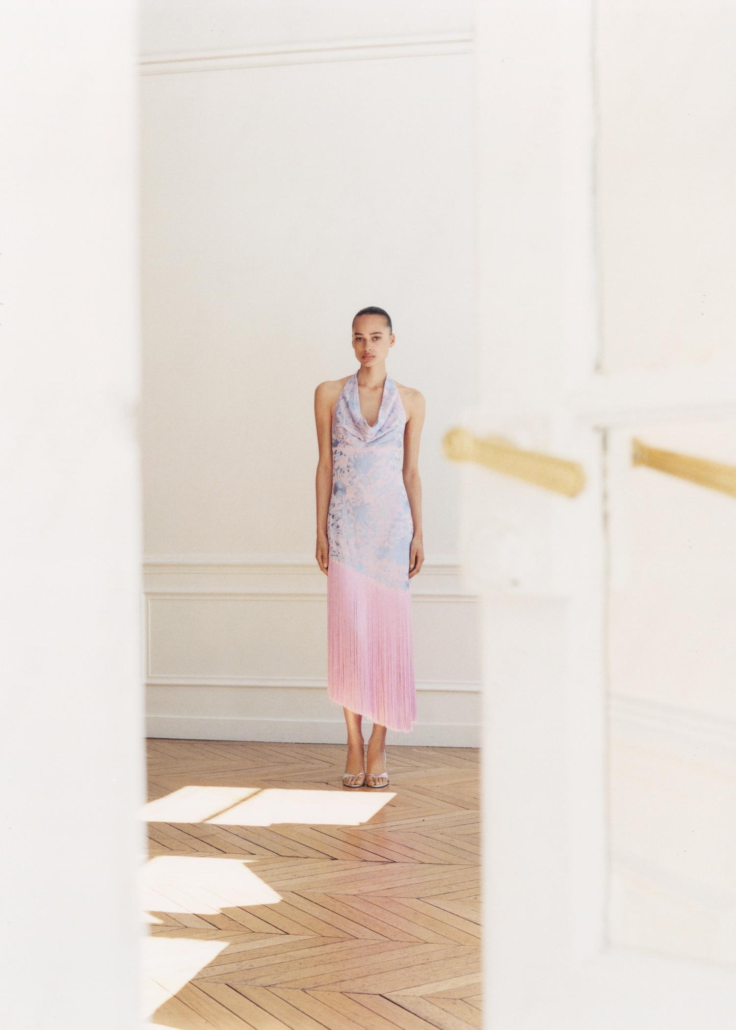 Asymmetrical dress with embroidered fringes - Women | MANGO USA Product Image