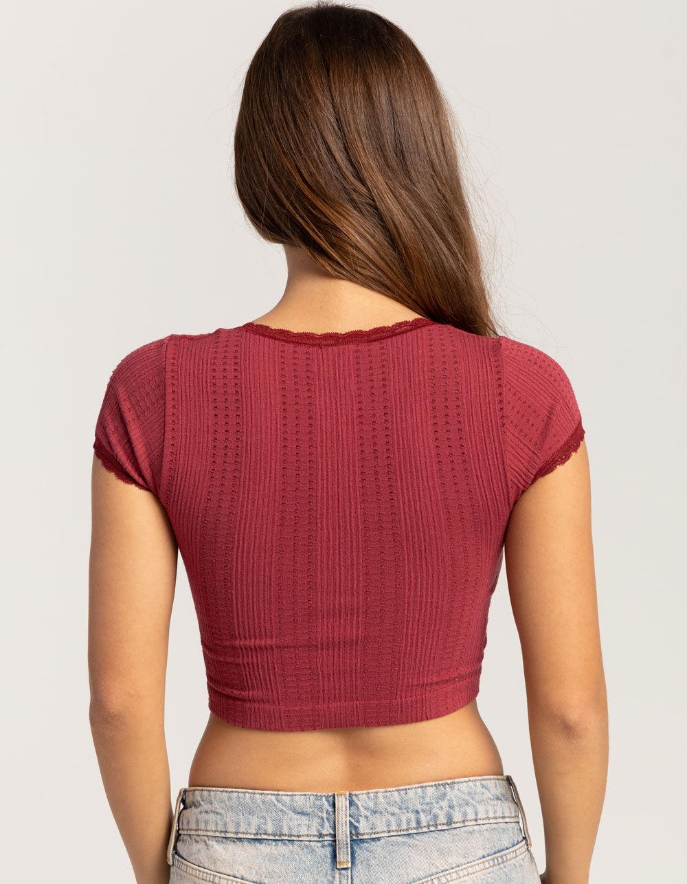 BDG Urban Outfitters Going For Gold Womens Pointelle Tee - BURGUNDY Product Image