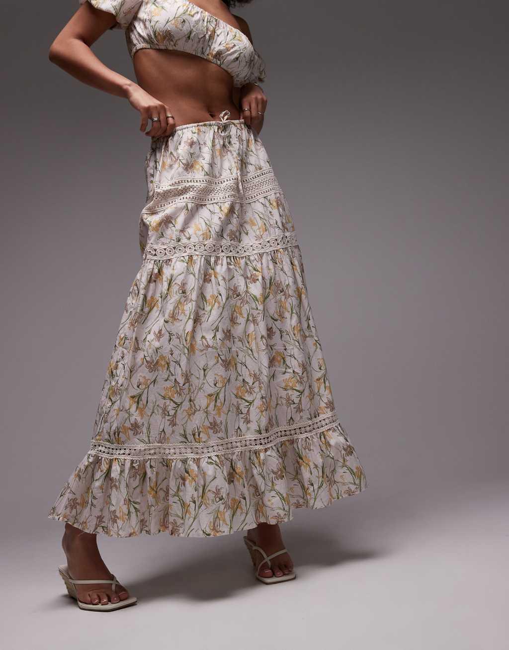 Emory Park floral tiered boho maxi skirt in multi - part of a set Product Image
