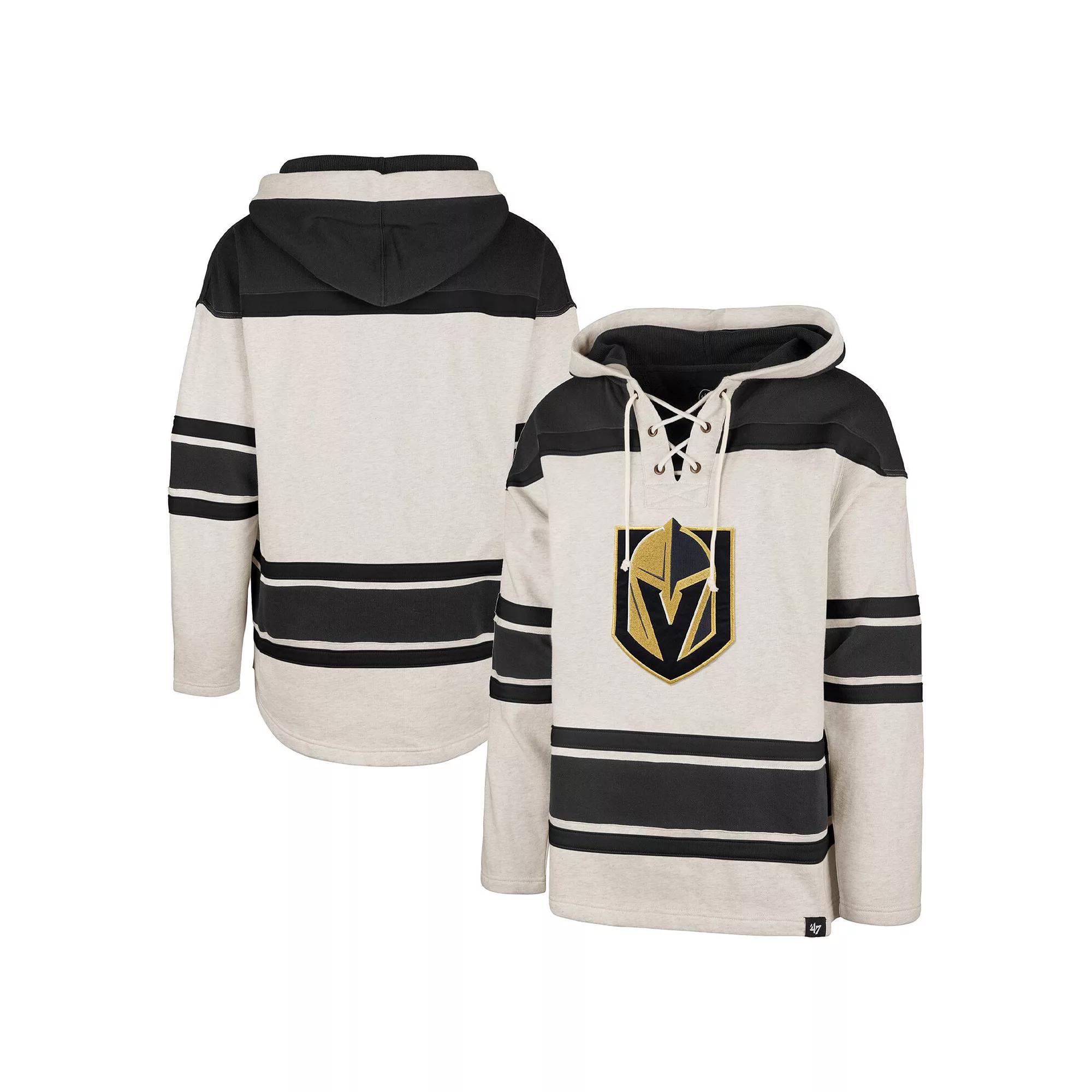 Men's '47 Oatmeal New Jersey Devils Rockaway Lace-Up Pullover Hoodie,  Product Image