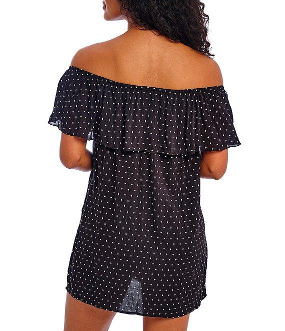 Freya Jewel Cove Dotted Print Off-the-Shoulder Swim Cover-Up Shift Dress Product Image