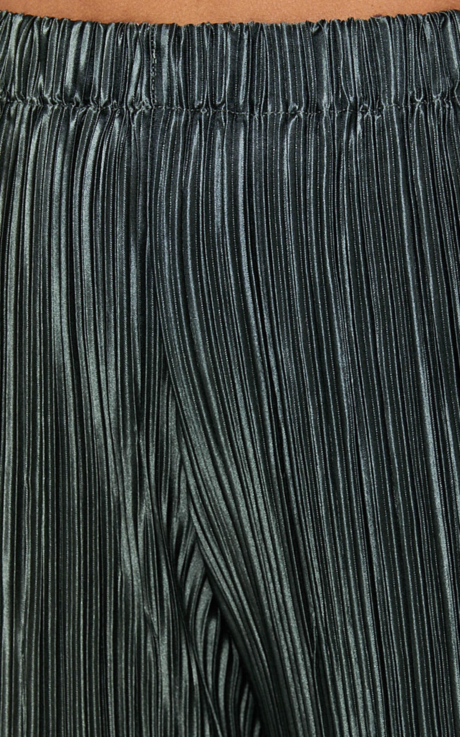 Beca Pants - High Waisted Plisse Flared Pants in Olive Product Image