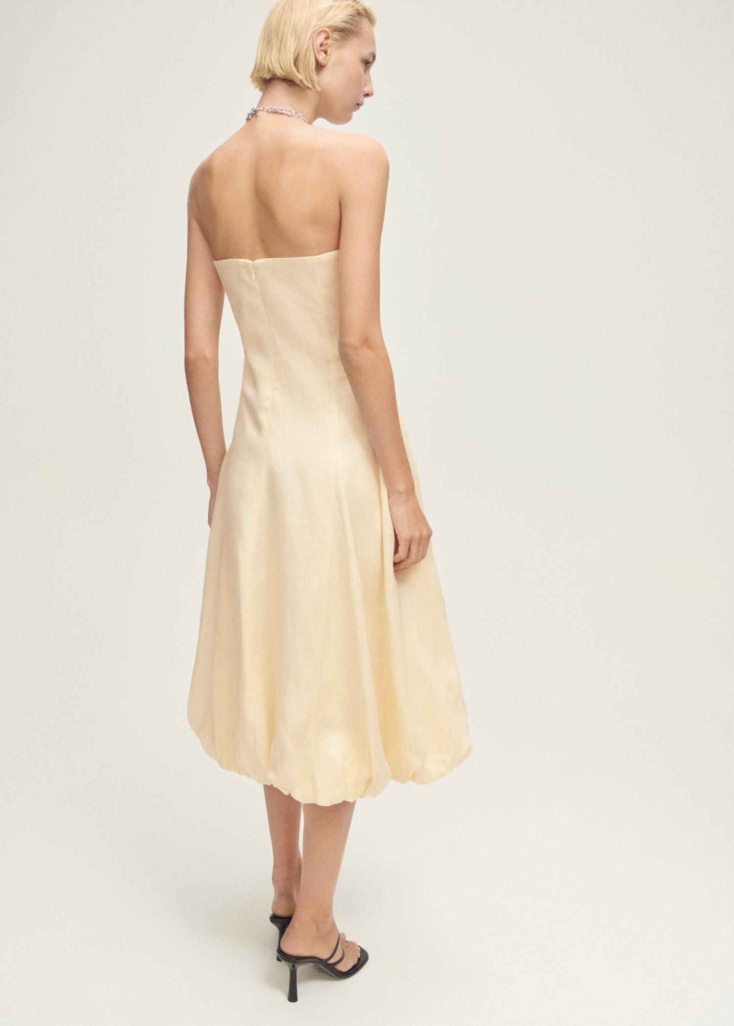 Linen dress with puffed hem - Women | MANGO USA Product Image
