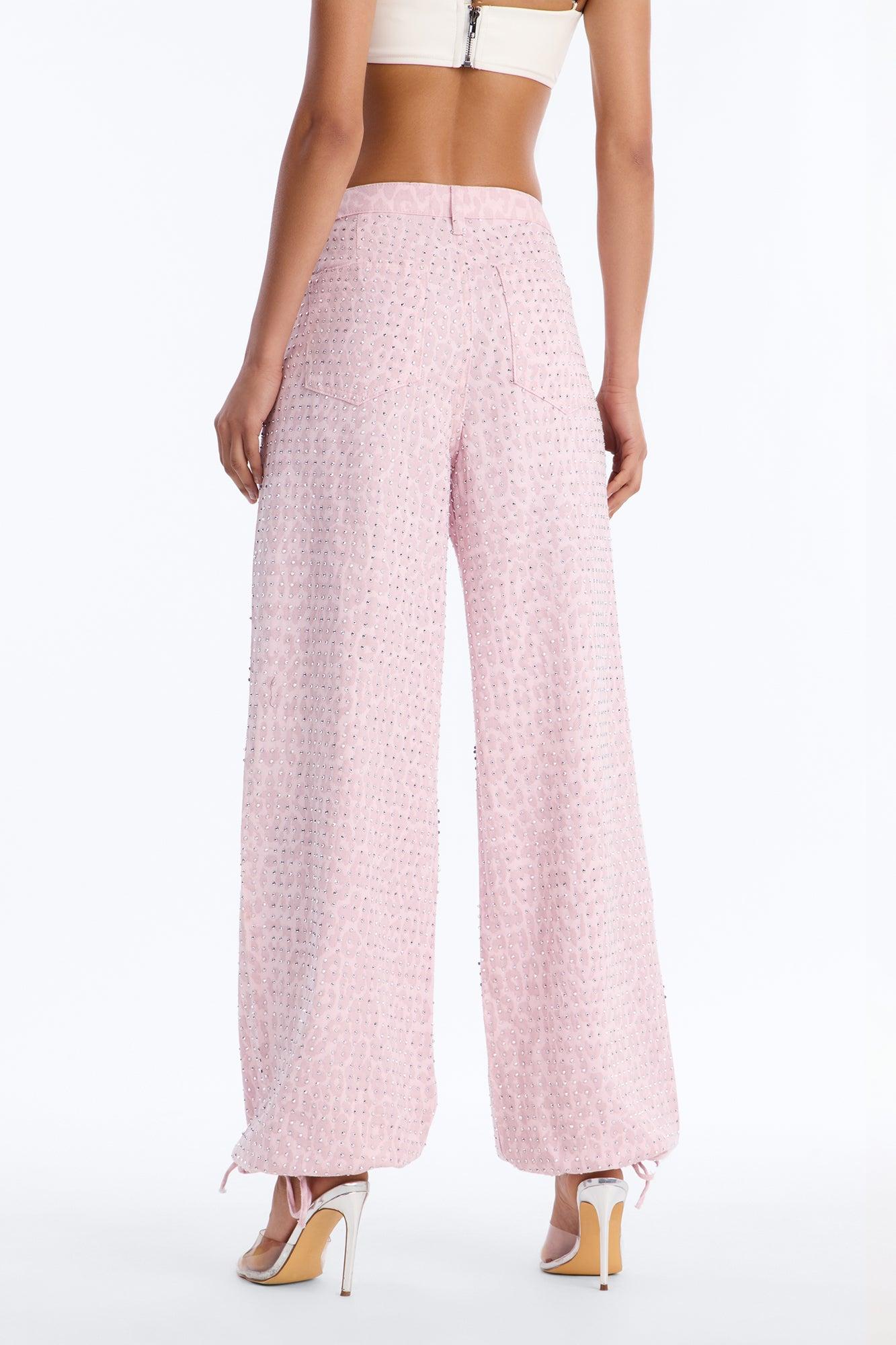 Look Don't Talk Embellished Leopard Jogger Pant - Pink Female Product Image