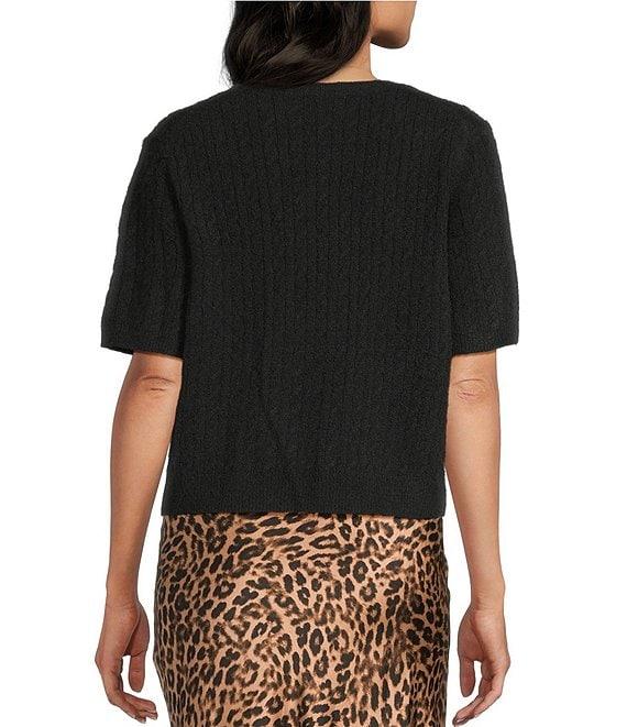 Things Between Cable Knit Button Front Short Sleeve Cardigan Product Image