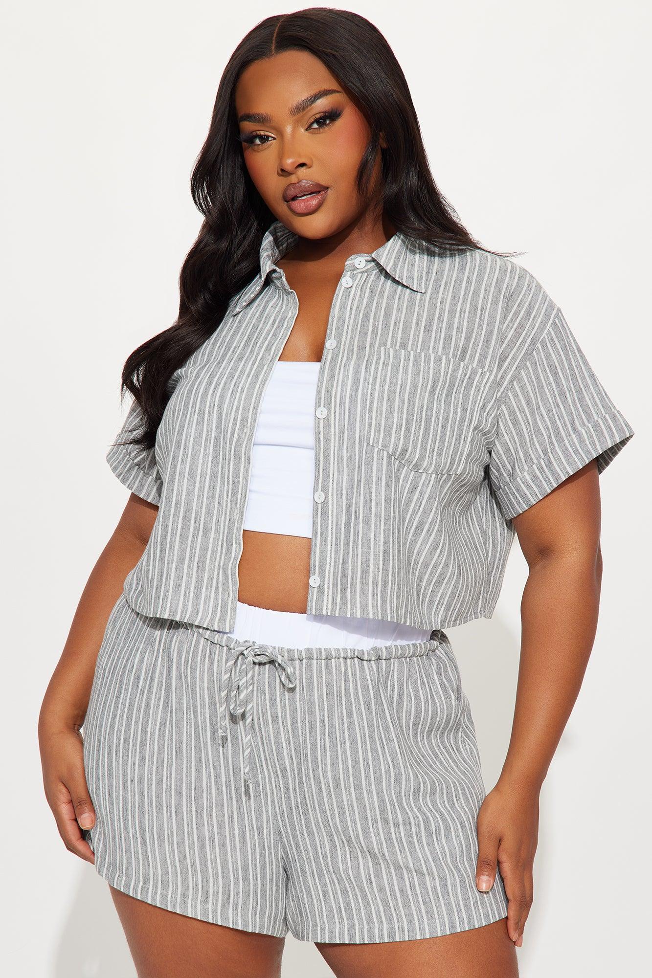 Kara Linen Shirt And Boxer Short Set - Grey Product Image