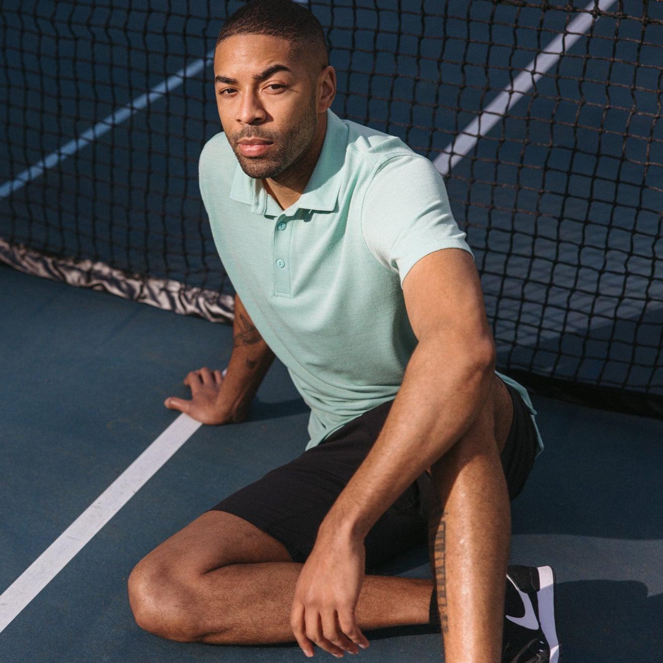 Merino Wool Pique Polo | Teal & White Birdseye Product Image