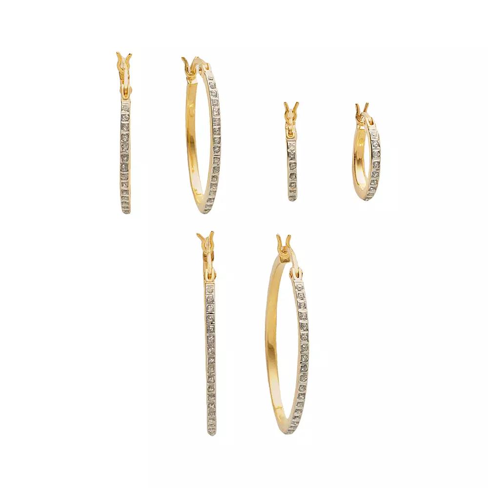 Diamond Mystique Platinum Over Silver Diamond Accent Hoop Earring Set, Women's, Sterling Product Image