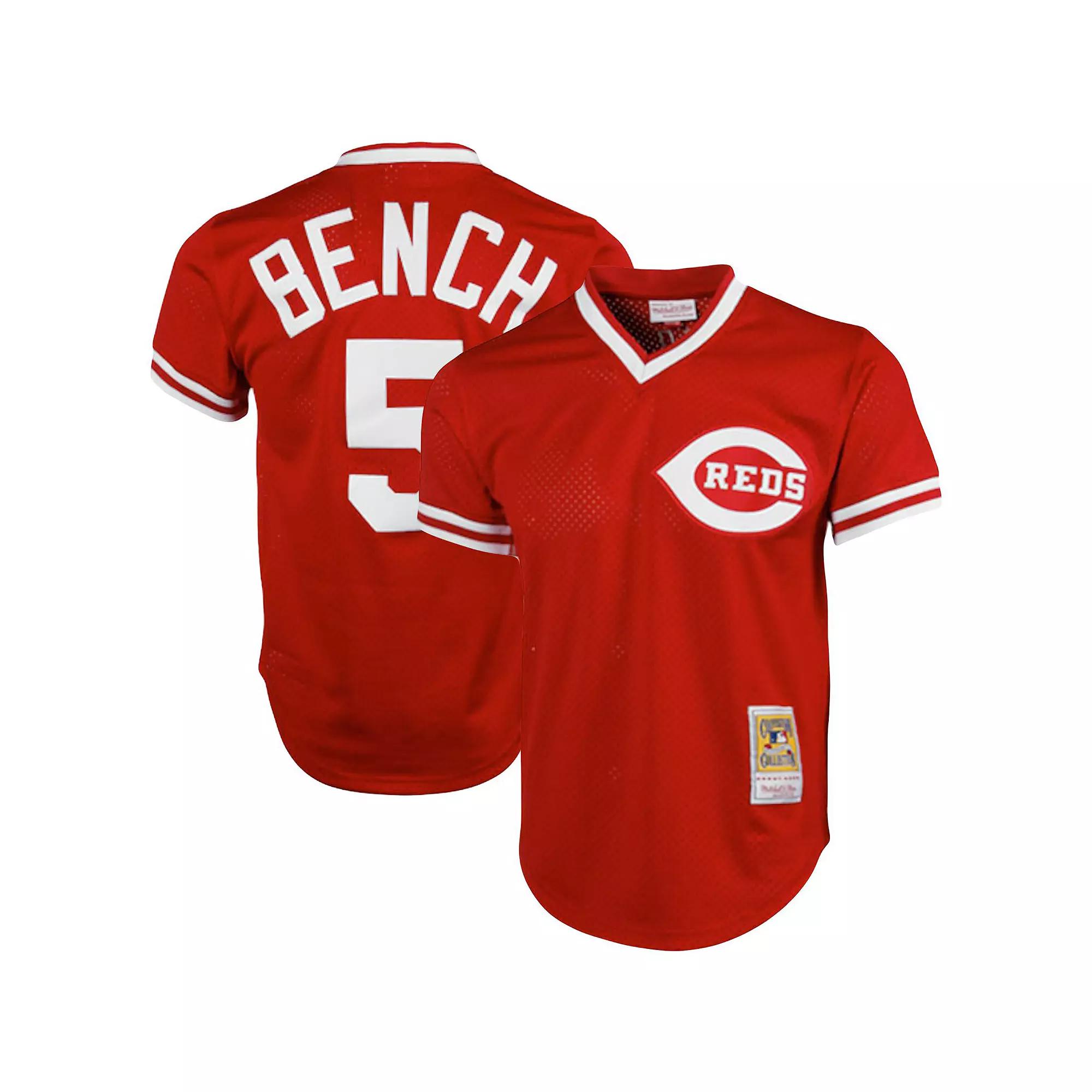 Men's Mitchell & Ness Johnny Bench Red Cincinnati Reds Cooperstown Collection Big & Tall Mesh Batting Practice Jersey,  Product Image