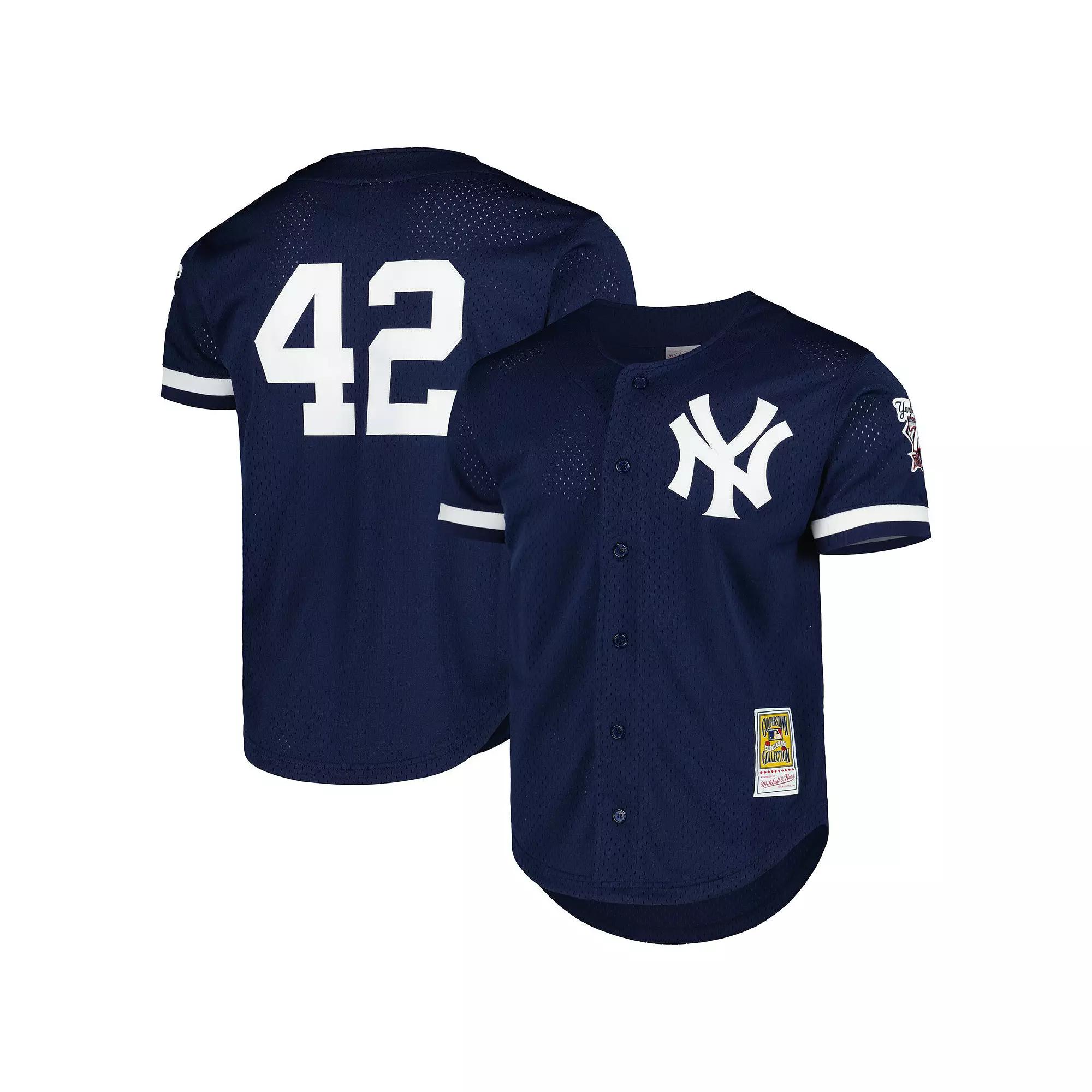 Men's Mitchell & Ness Mariano Rivera Navy New York Yankees Cooperstown Collection Mesh Batting Practice Button-Up Jersey, Size: XL, Blue Product Image