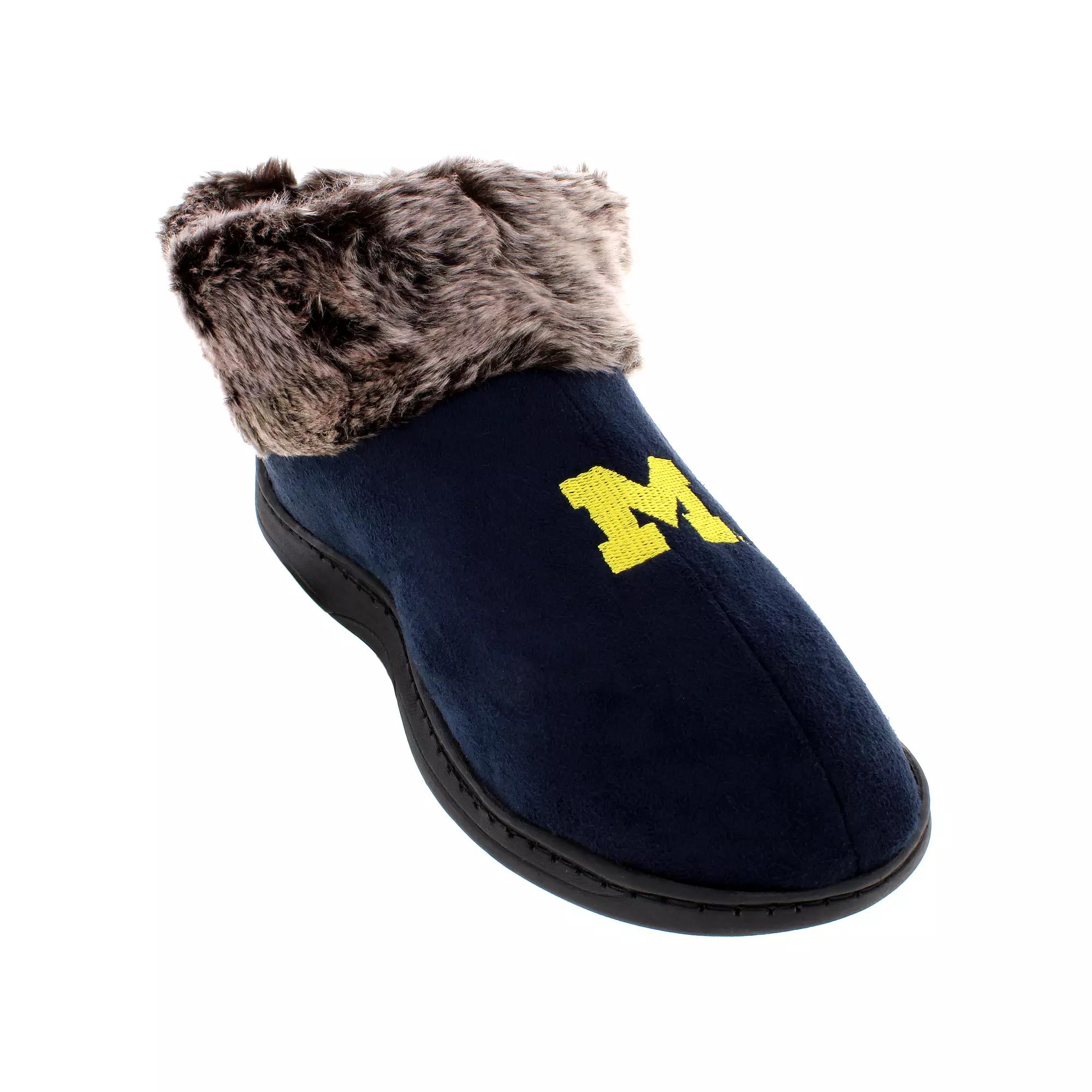 Michigan Wolverines Women's Faux-Fur Slippers, Size: Medium, Black Product Image