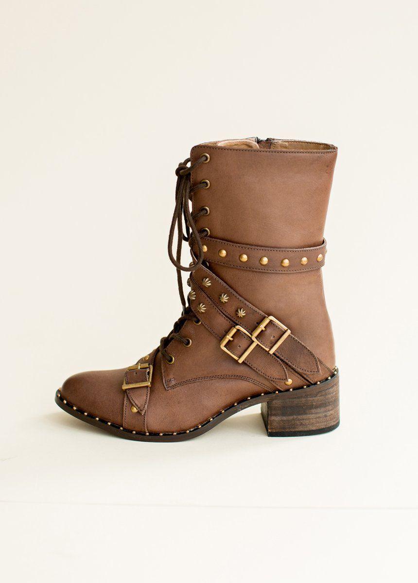 Rowan Leather Combat Boot in Brown Female Product Image