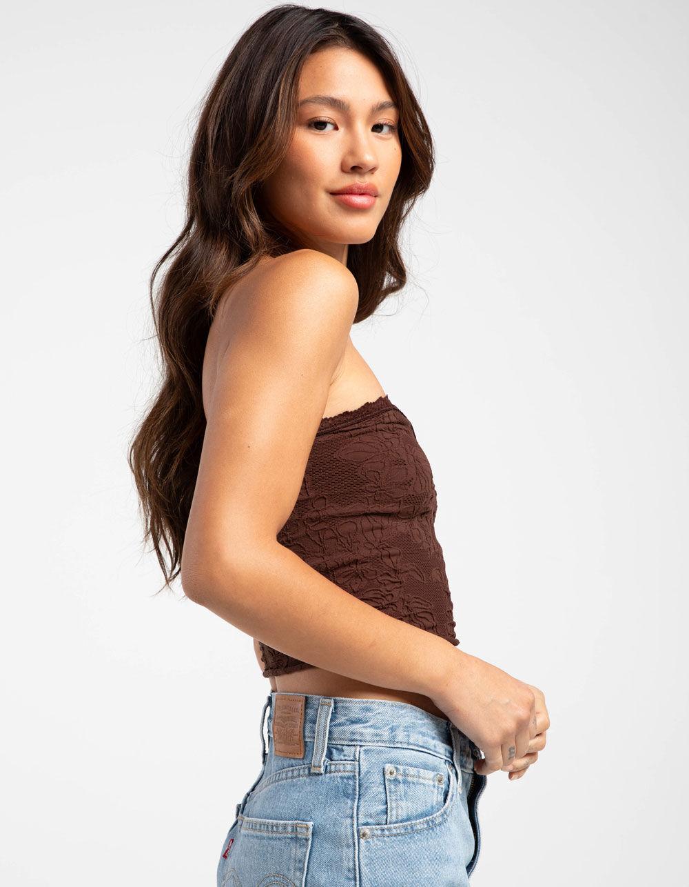 FULL TILT Seamless Lace Trim Textured Womens Tube Top - BROWN Product Image