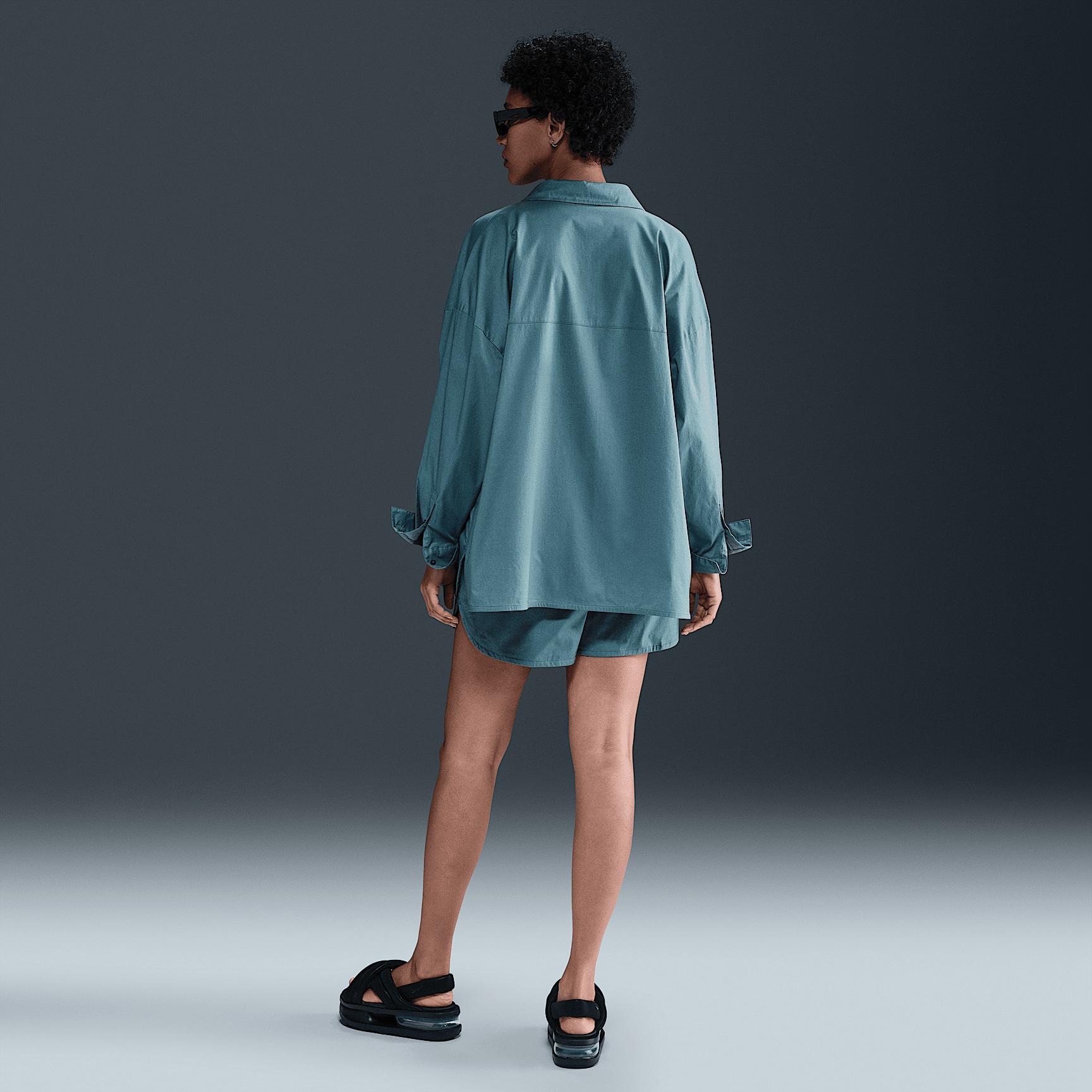 Womens Nike Sportswear Chill Poplin Loose Long-Sleeve Button-Up Top | HJ0715-100 Product Image