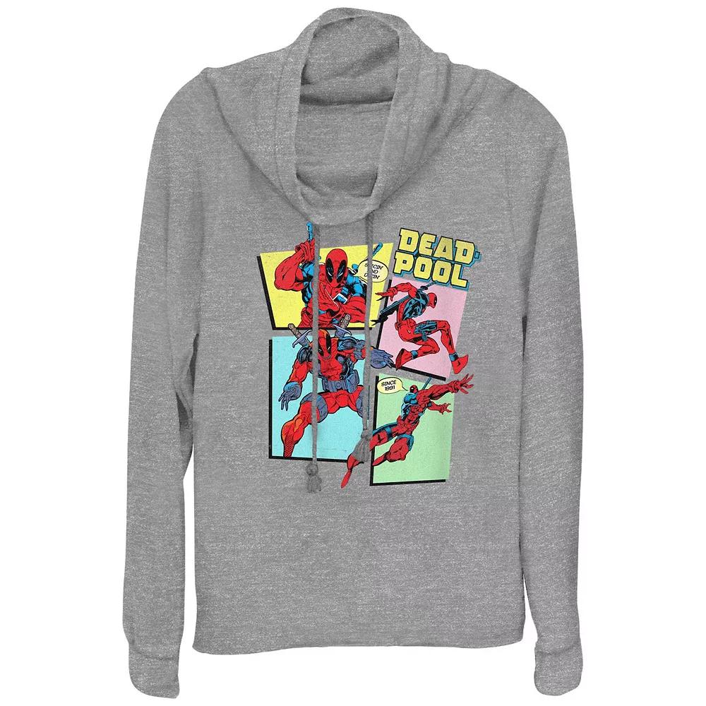 Plus Size Marvel Deadpool Comic Panels Cowlneck Graphic Lightweight Long Sleeve, Women's, Size: 1XL, Gray Grey Product Image