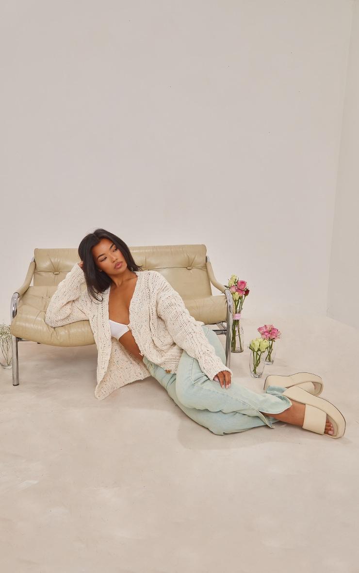 Cream Space Dye Chunky Knit Cardigan Product Image