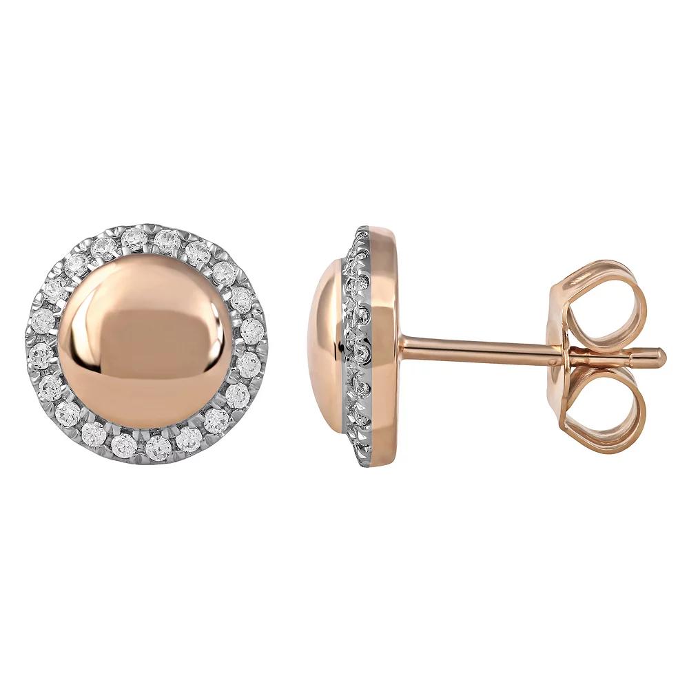 DeCouer Sterling Silver 1/6 Carat T.W. Diamond Halo Stud Earrings, Women's, Rose Gold Tone Product Image