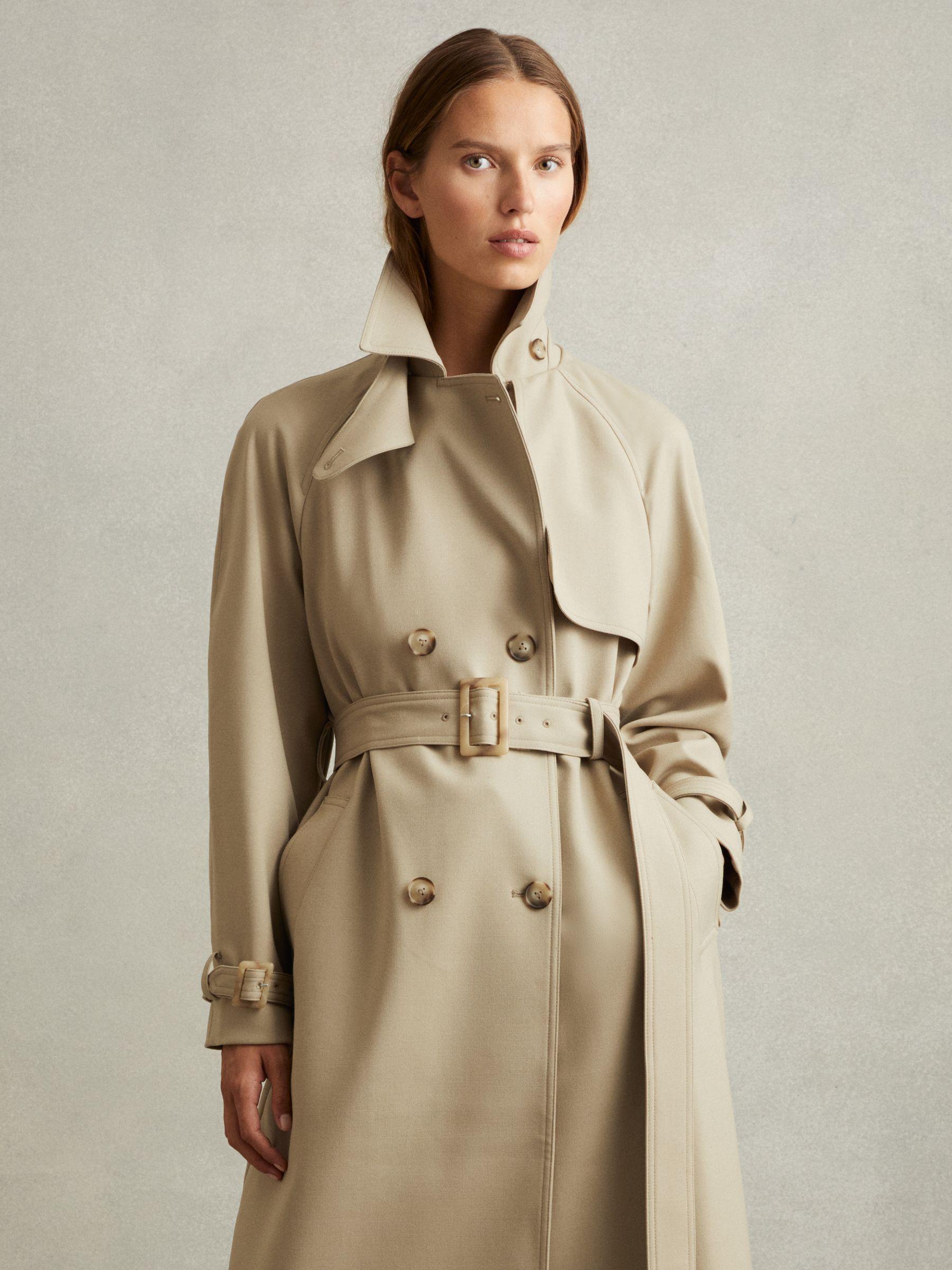 Darcie Khaki Double Breasted Belted Trench Coat Product Image