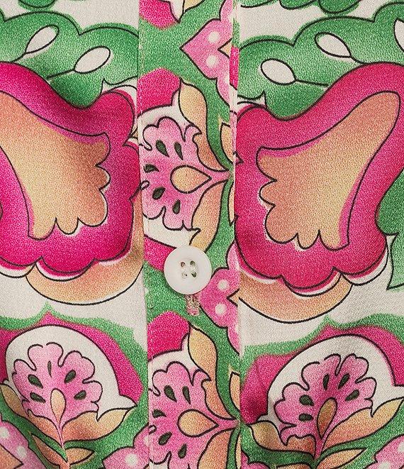 Terani Couture Paisley Print Point Collar Neck Long Sleeve Button Front Tie Belt Shirt Midi Dress Product Image