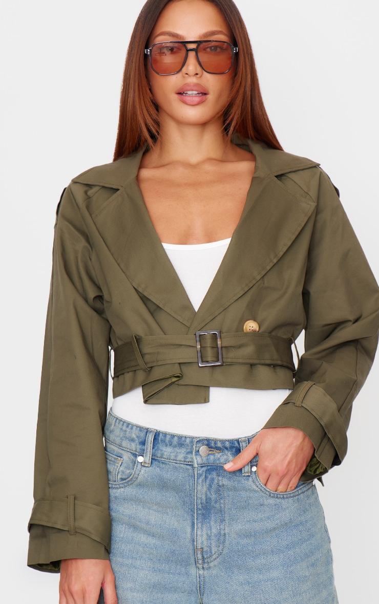 Khaki Cropped Trench Coat Product Image