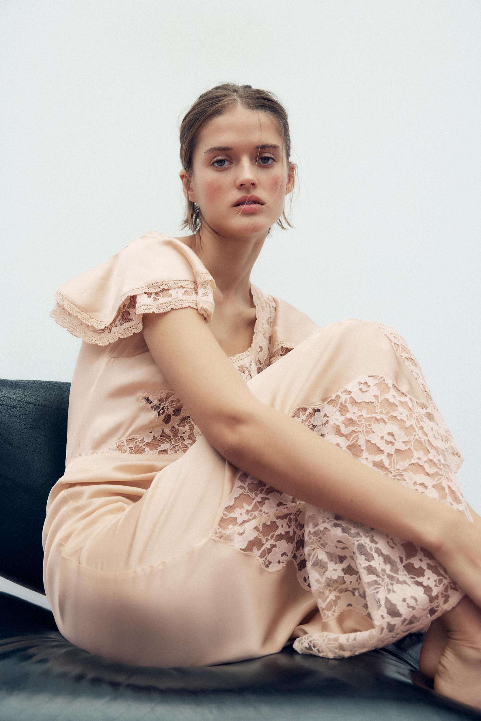 SATIN EMBROIDERED MIDI DRESS Product Image