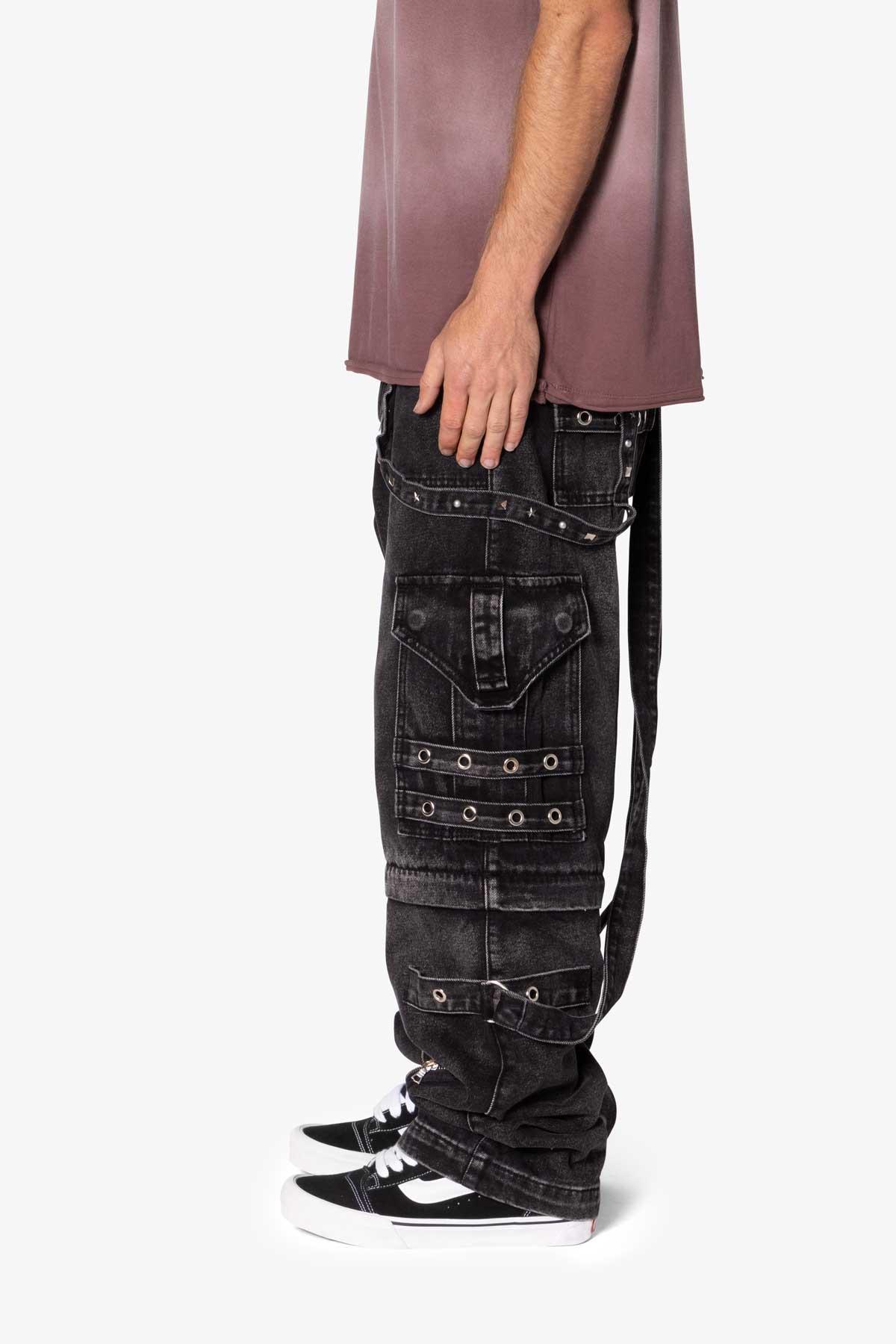 Ultra Baggy Studded Cargo Denim - Washed Black Product Image