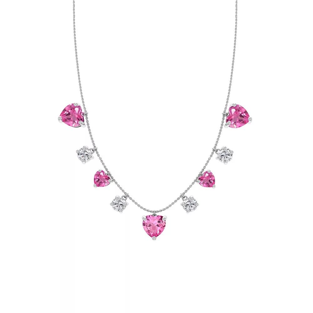 Sterling Silver Lab-Created Pink Sapphire Heart Necklace, Women's, Size: 18" Product Image