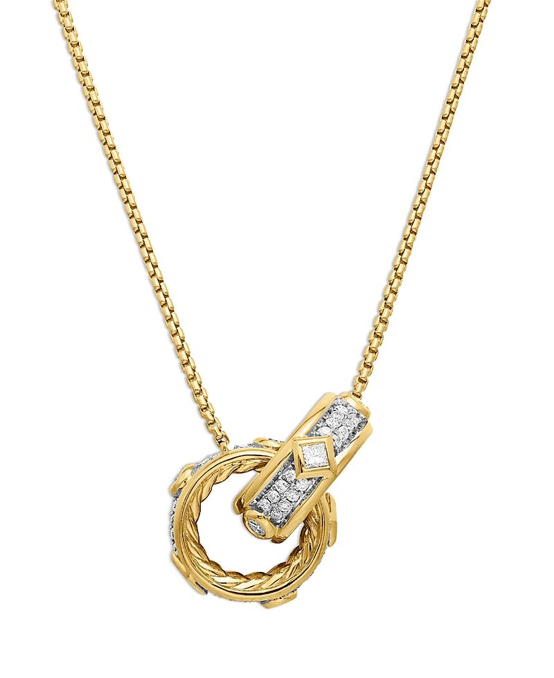 David Yurman 18K Yellow Gold Modern Renaissance Diamond Interlocking Ring Pendant Necklace Product Image