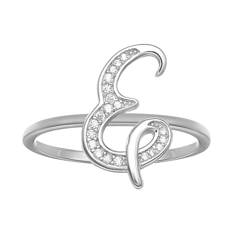 PRIMROSE Sterling Silver Cubic Zirconia Initial Ring, Womens Sterling Silver E Product Image