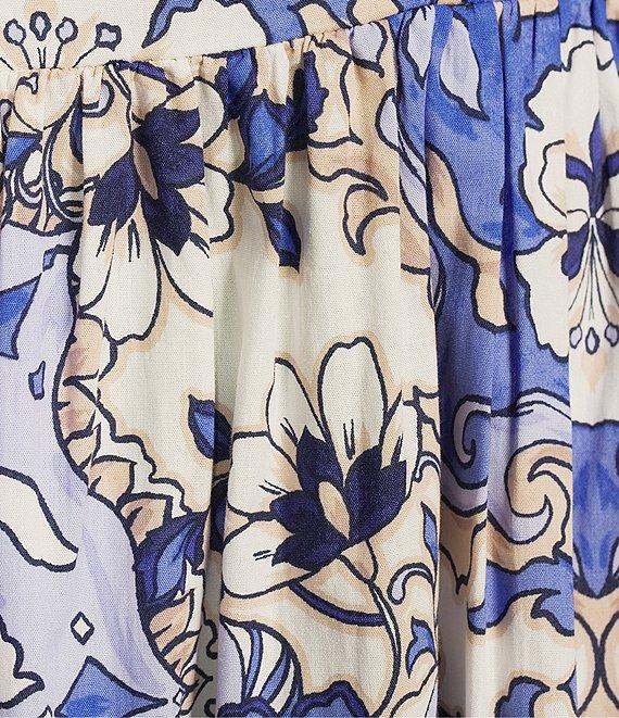 Vince Camuto Floral Print Square Neck Short Puff Sleeve A-Line Midi Dress Product Image