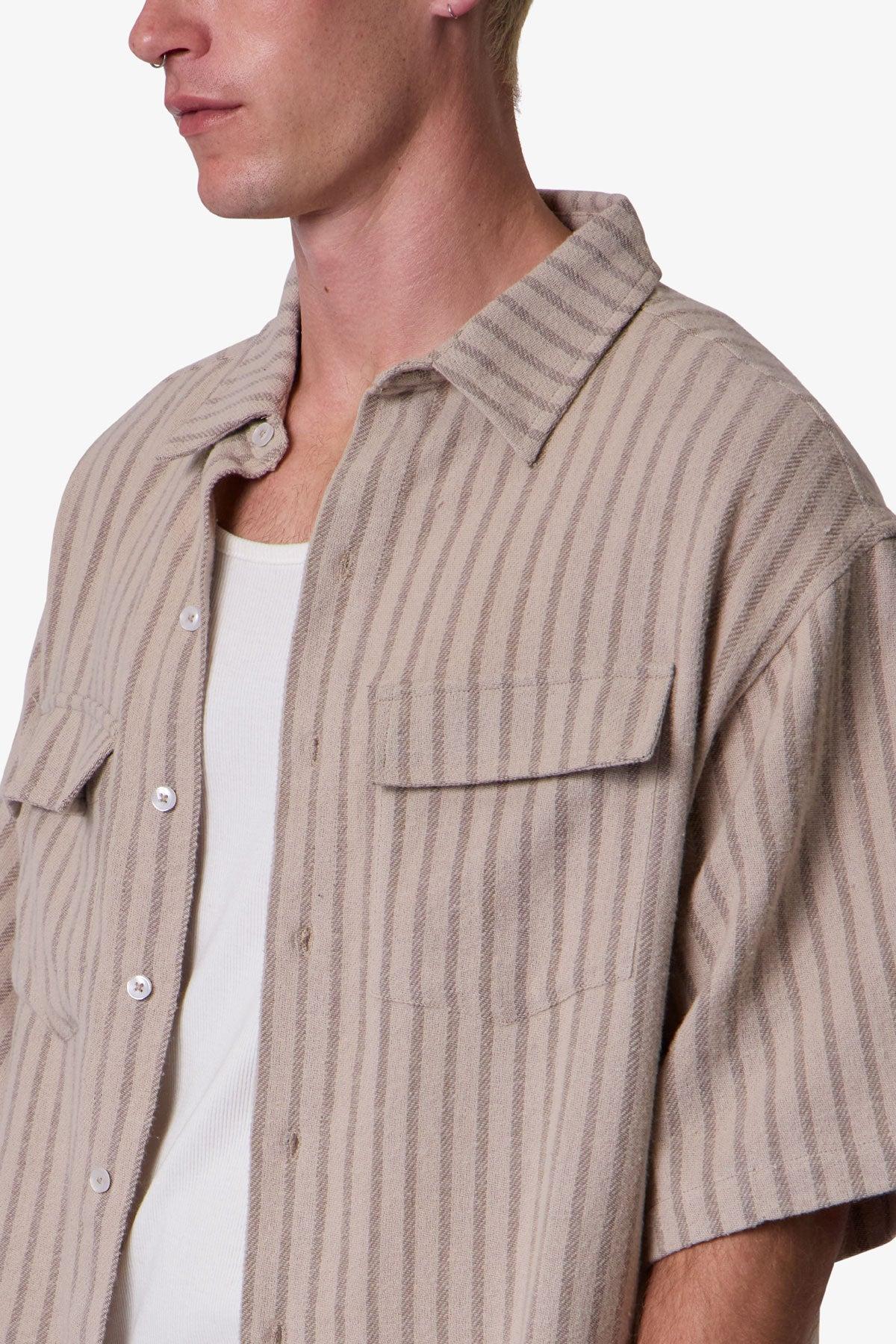 Cropped Boxy Striped S/S Shirt - Khaki Product Image