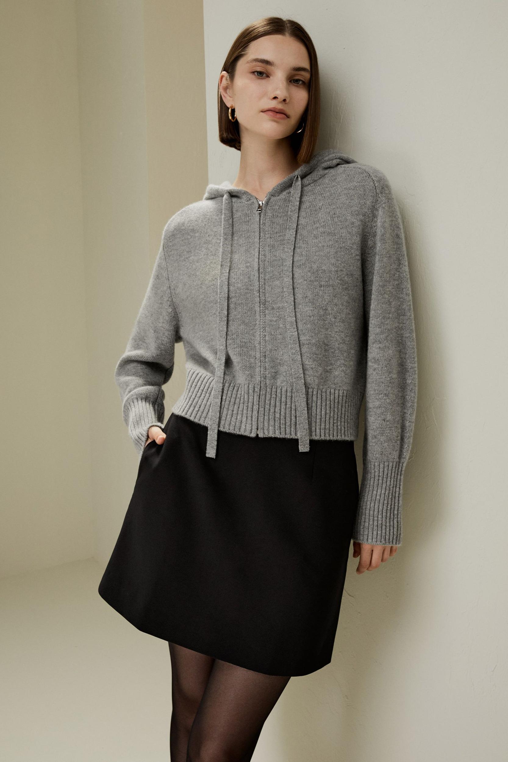 Short Zip-Up Wool Cashmere Hoodie Product Image