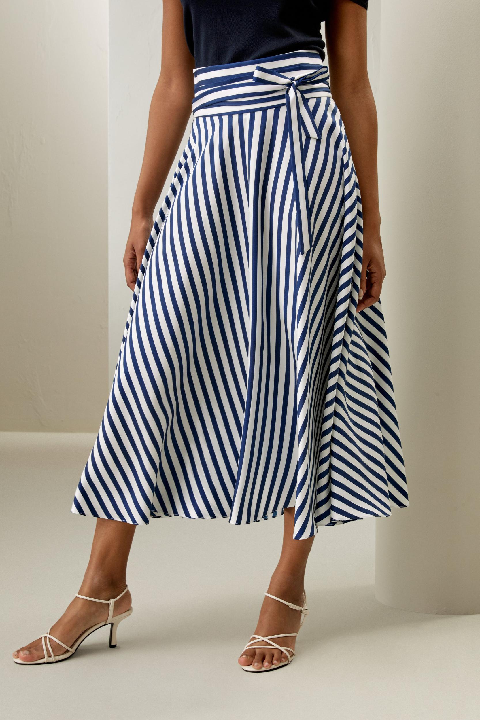 Silk Striped Midi Skirt Product Image