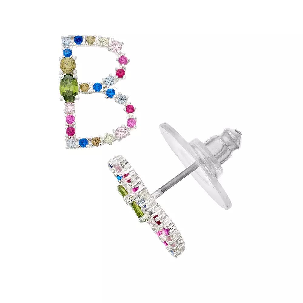 City Luxe Silver Tone Cubic Zirconia Initial Stud Earrings, Women's, Silver Tone A Product Image